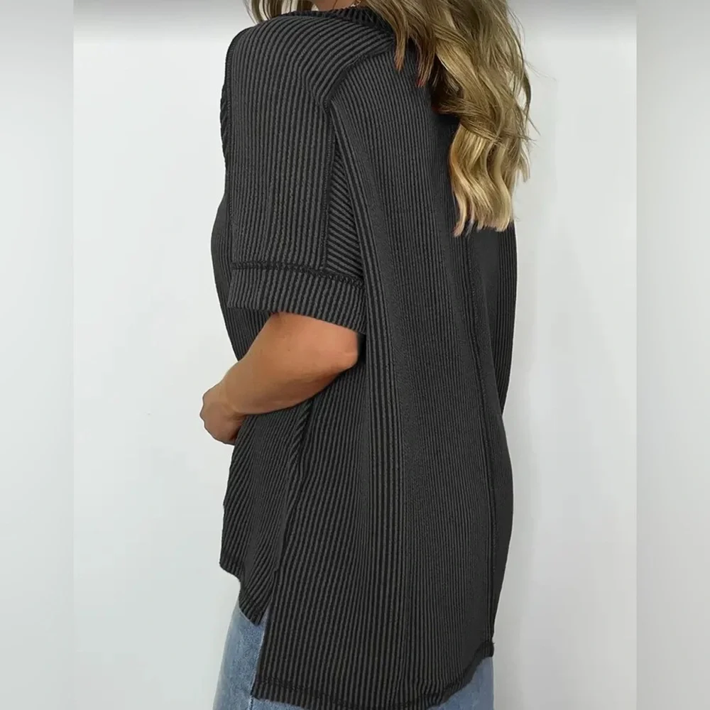 DARK GREY RIBBED T-SHIRT - Picture 3 of 7